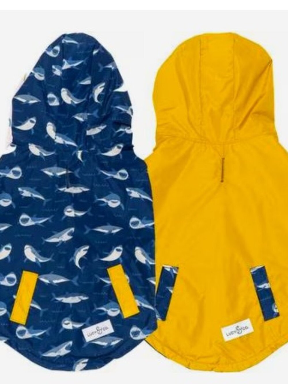Lucy & Co. The Shark Attack Reversible Waterproof Dog Raincoat Size Medium